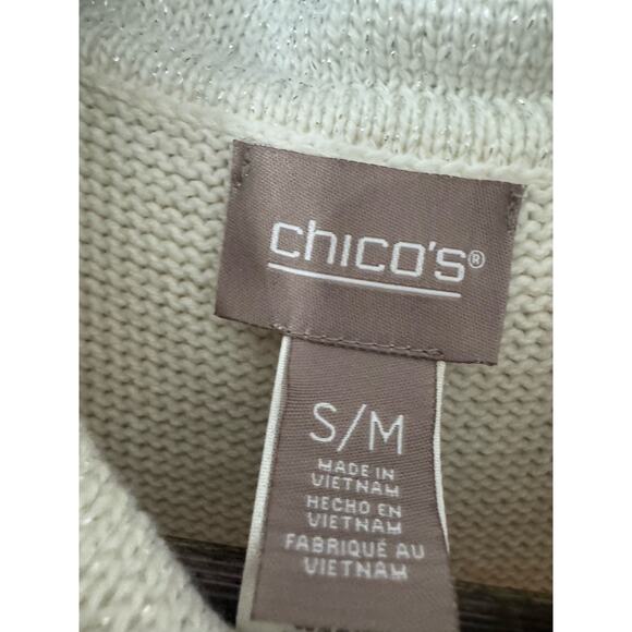 Chico's Ombre Cowl Neck Silver Shimmer Poncho Sweater Size S/M - Picture 6 of 6